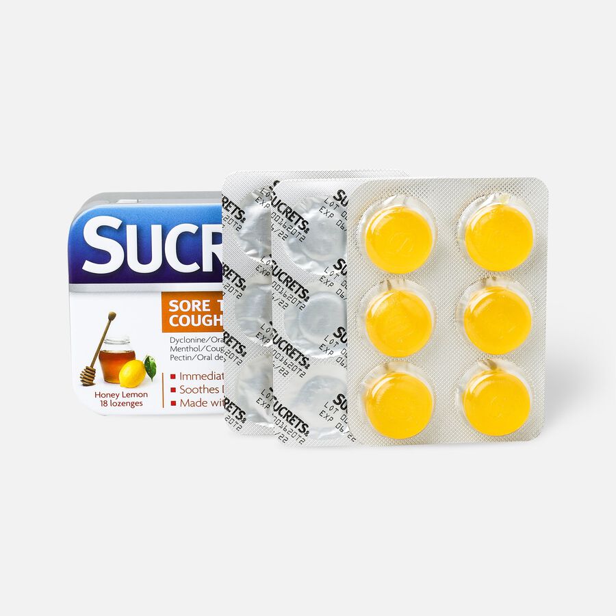 Sucrets Honey Lemon Sore Throat, Cough and Dry Mouth Lozenges, 18 ct., , large image number 1