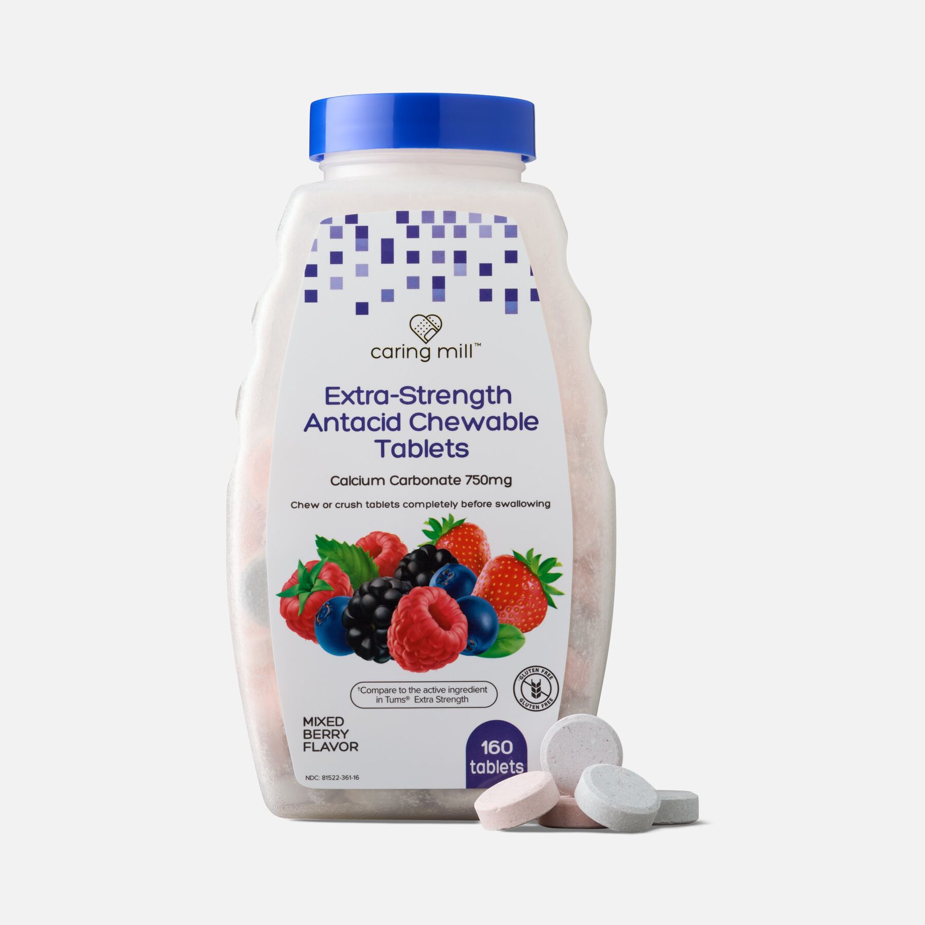 Caring Mill™ Extra Strength Antacid Chewable Tablets, Mixed Berry, 160 ct.