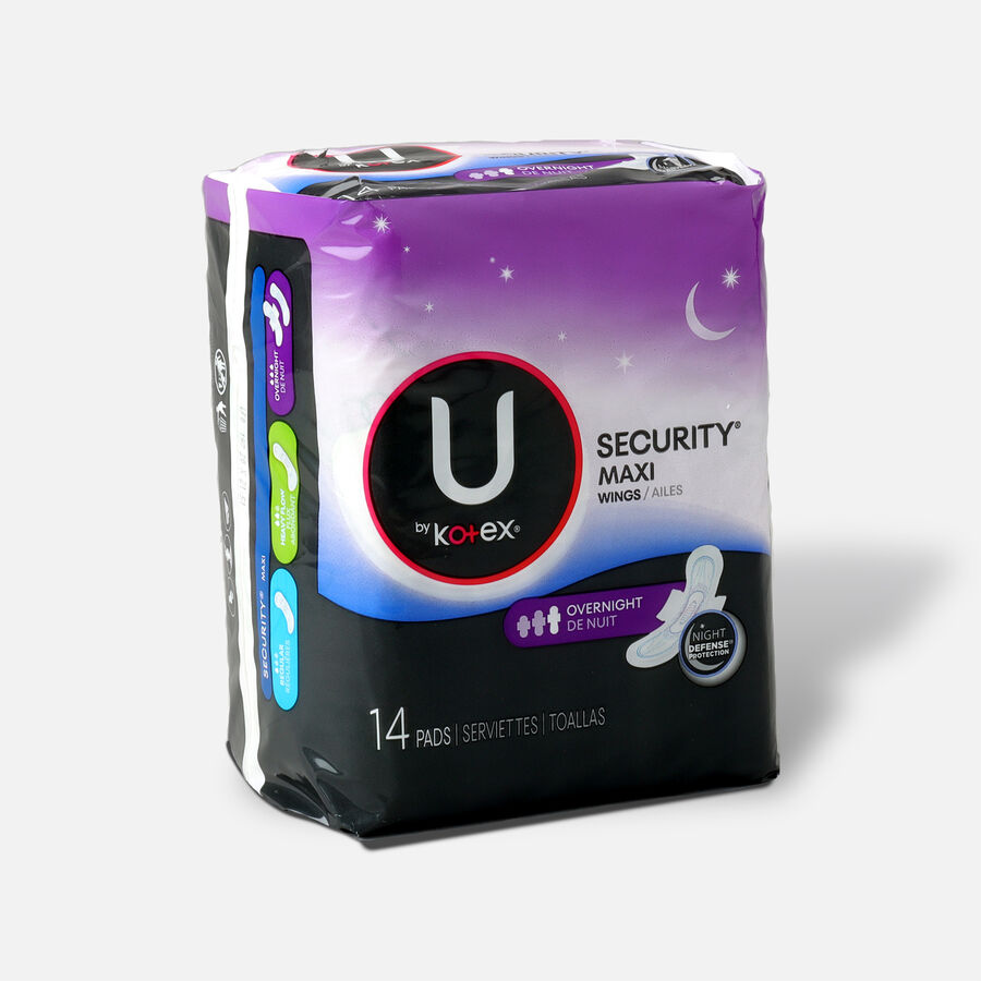 U by Kotex Security Maxi Pad with Wings, Overnight, Unscented, 14 ct., , large image number 1