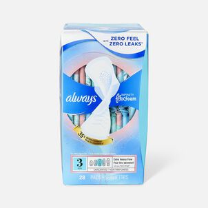 Always Infinity FlexFoam Pads for Women Size 4 Overnight Absorbency, Up to  12 hours Zero Leaks, Zero Feel Protection, with Wings Unscented, 38 Count 
