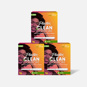 Playtex Clean Comfort Tampons, Super Absorbency, 16 ct. (3-Pack)