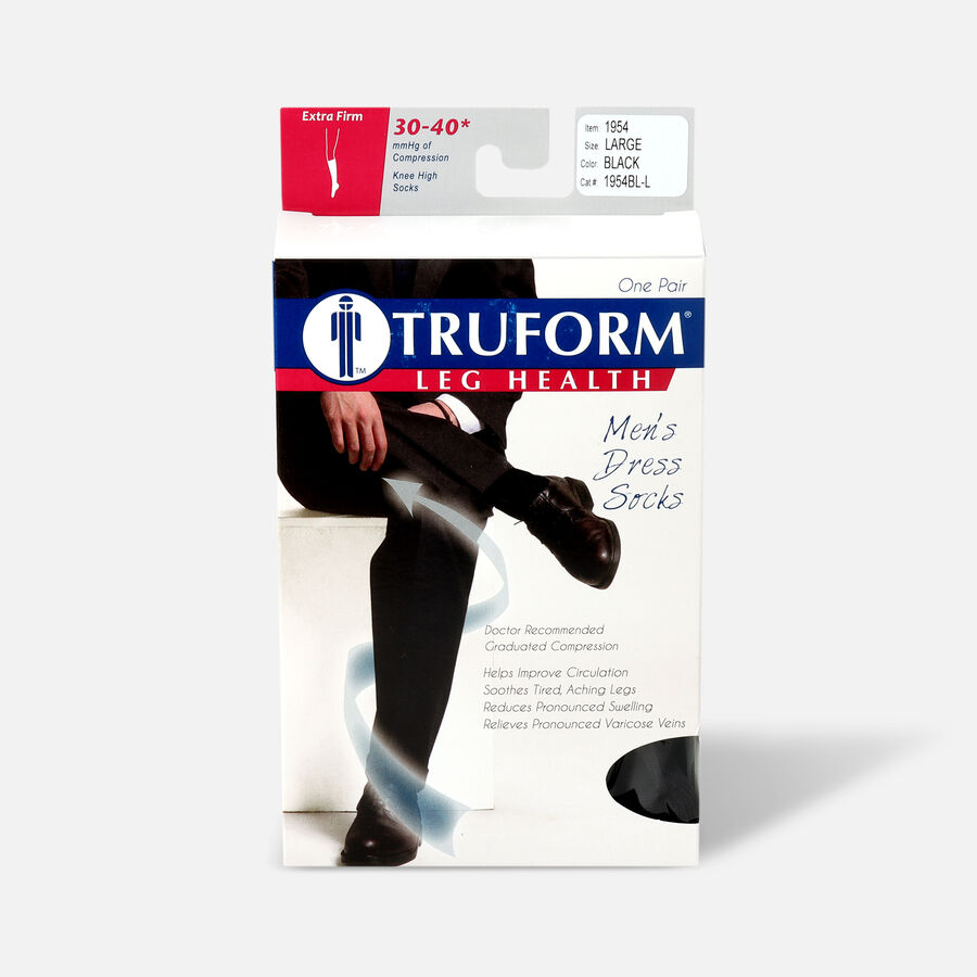 Truform Men's Dress Knee High Support Sock, 30-40 mmHg, Closed Toe, , large image number 0