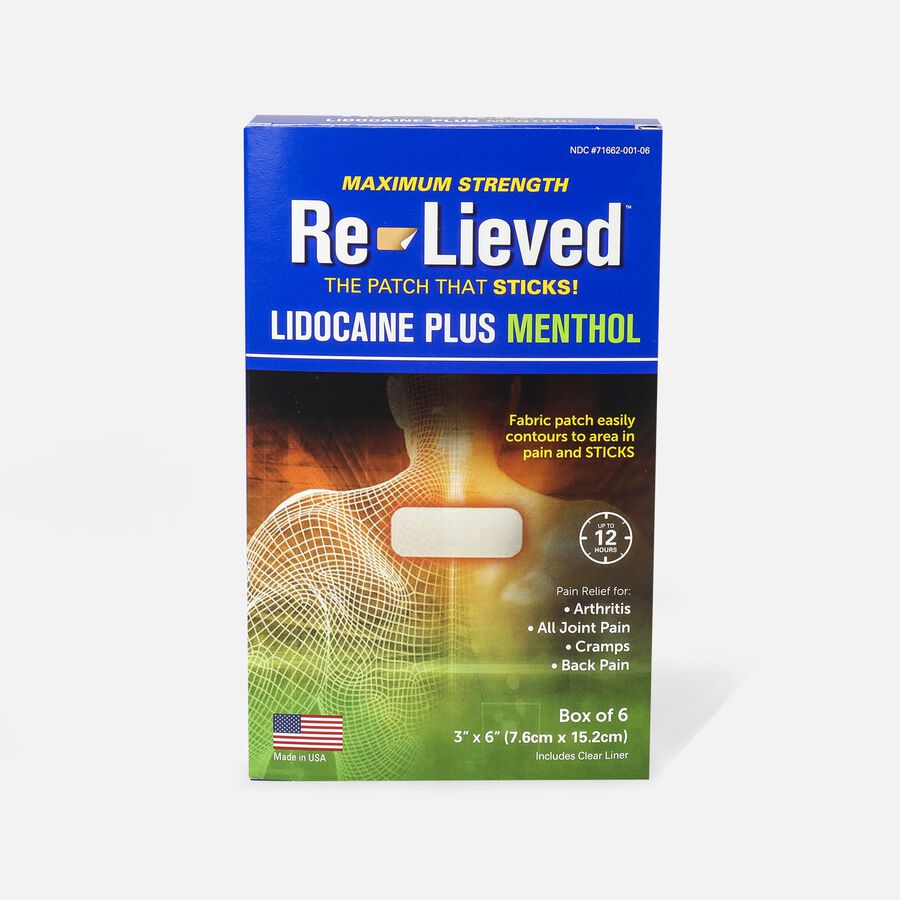Re-Lieved 4% Lidocaine Plus Pain Relief Patches, 1% Menthol, 6 ct., , large image number 0